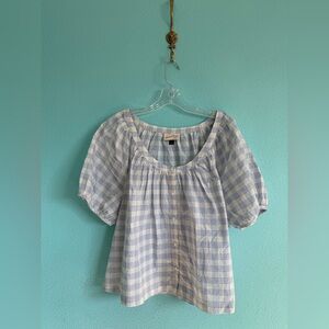 Universal Thread Women's Windowpane Plaid Blouse, Blue and White